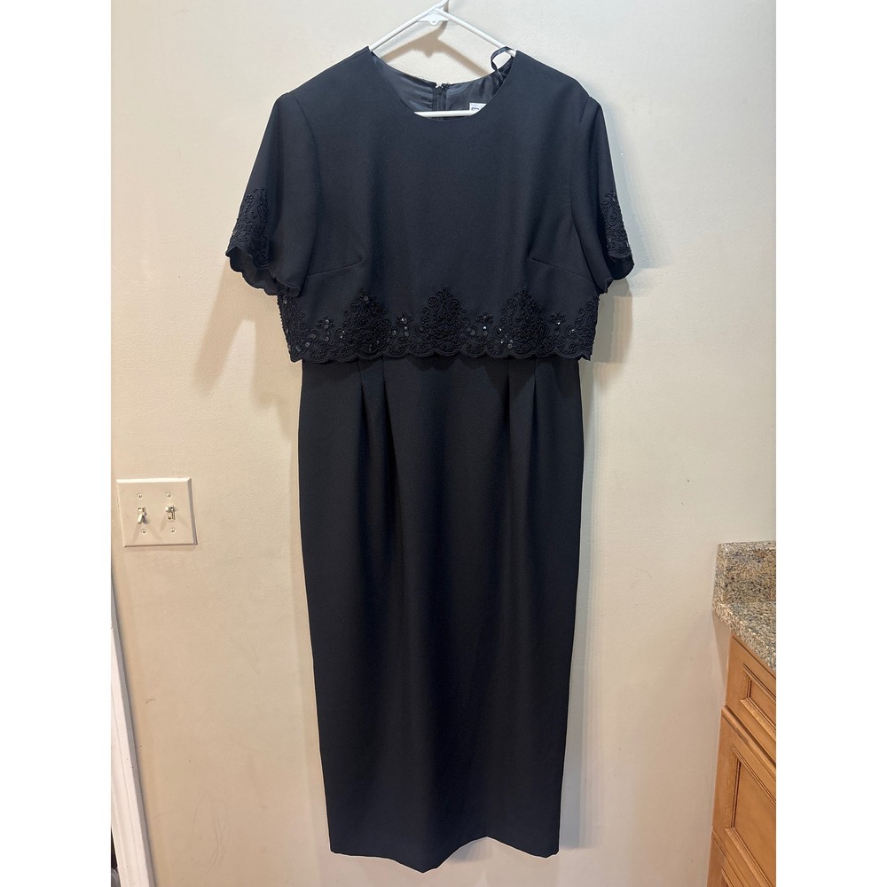 R&M Richards Karen Kwong Black Soutache Sequin Maxi Dress 14 Mother of the Bride